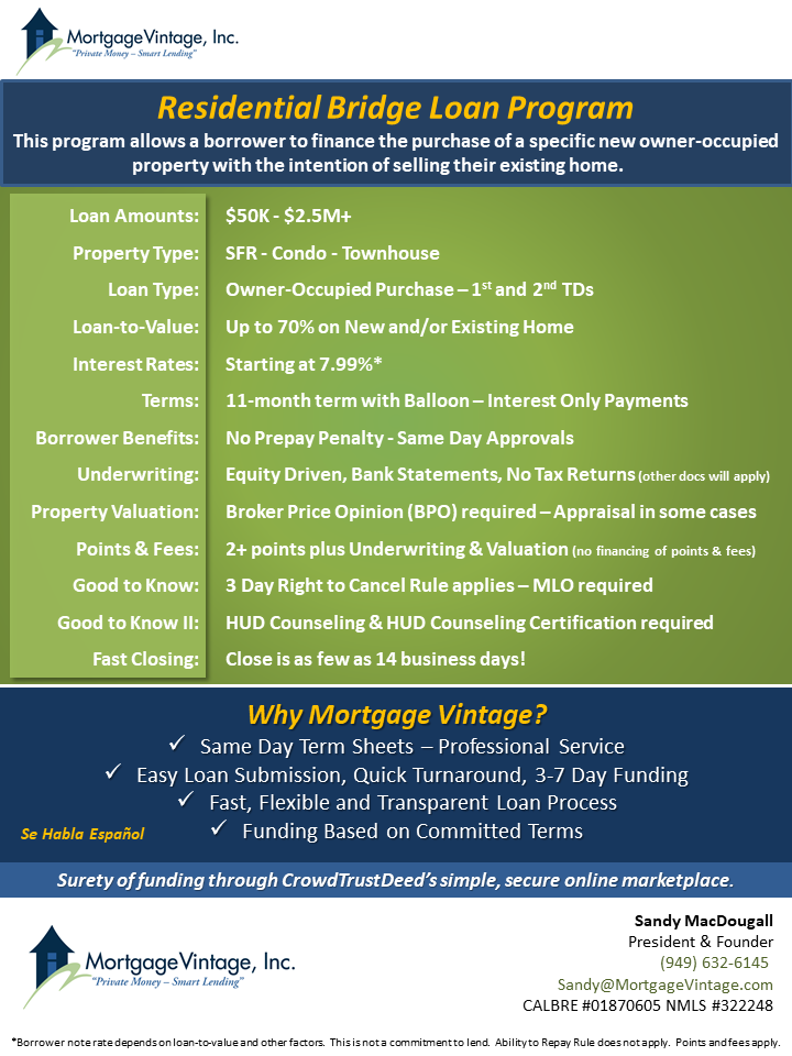 Residential Bridge Loan Program – Mortgage Vintage