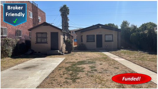 Recently Funded Hard Money Purchase in Los Angeles: $345,000 @ 9.00% Lender Rate, 1st TD, Duplex, 75.00% CLTV